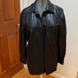Black Leather Button-Up Jacket